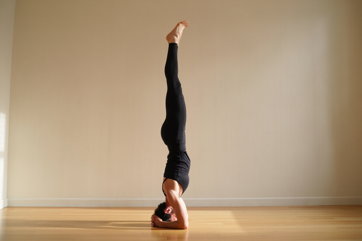 Personne en posture de yoga sur la tête