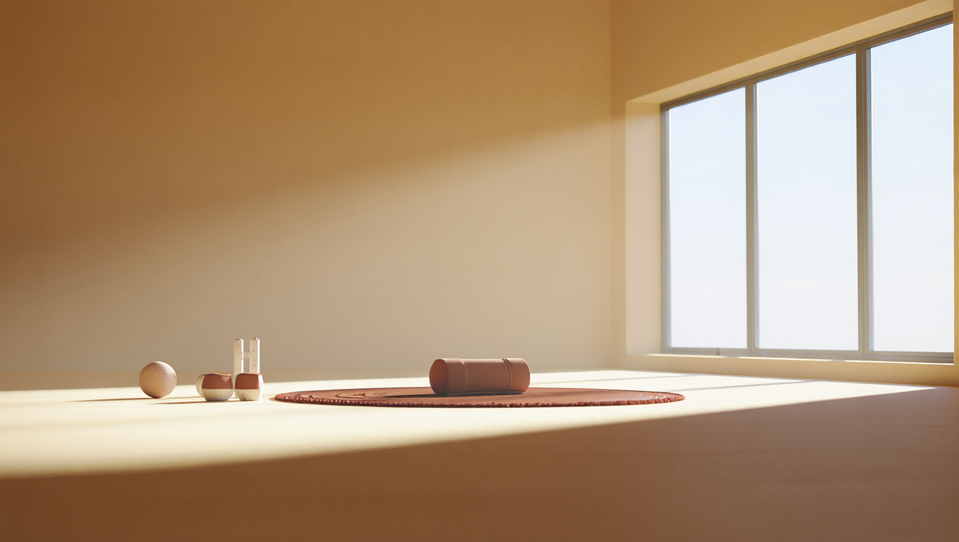 Salle lumineuse avec tapis pour pratique du yoga rocket