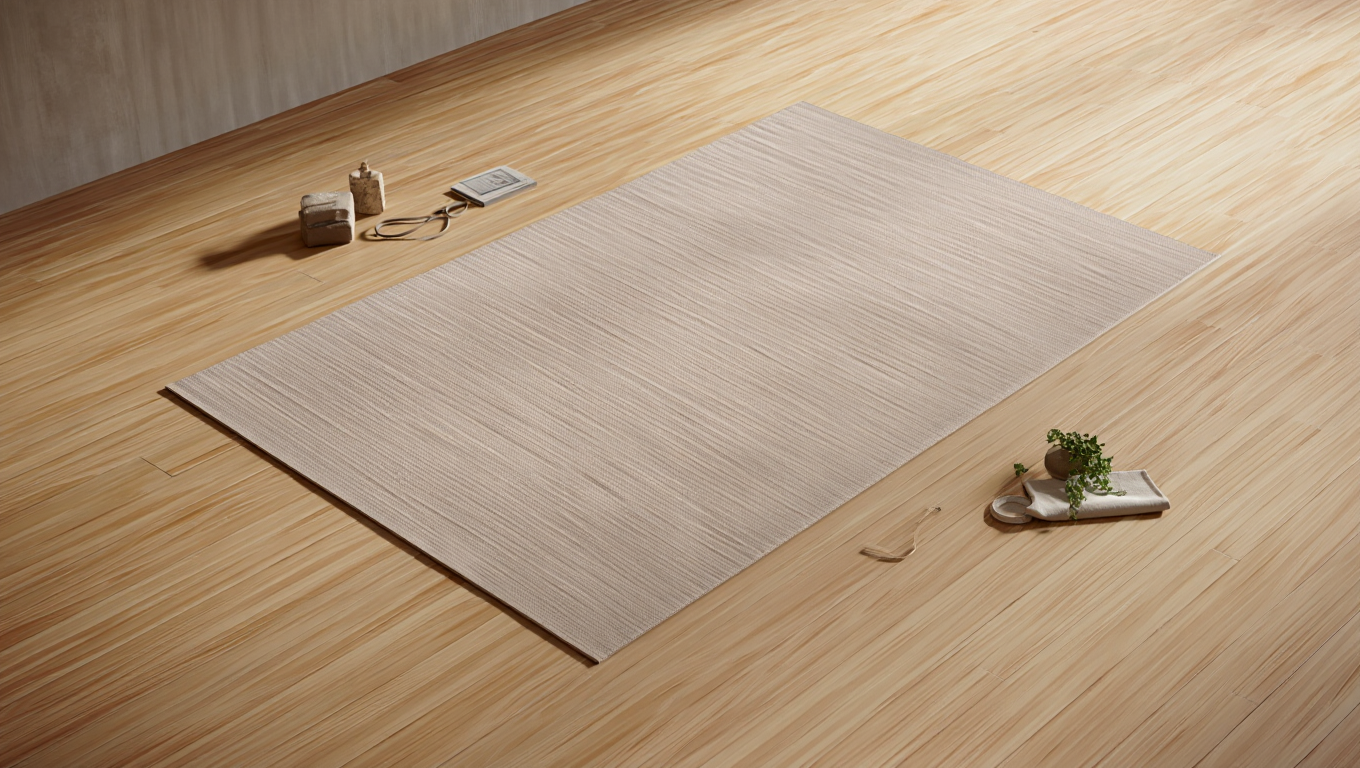 Tapis de yoga beige pour posture corbeau yoga