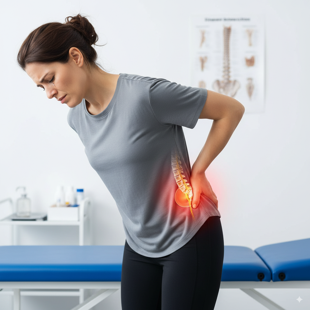 Femme souffrant de douleur due à une hernie discale.