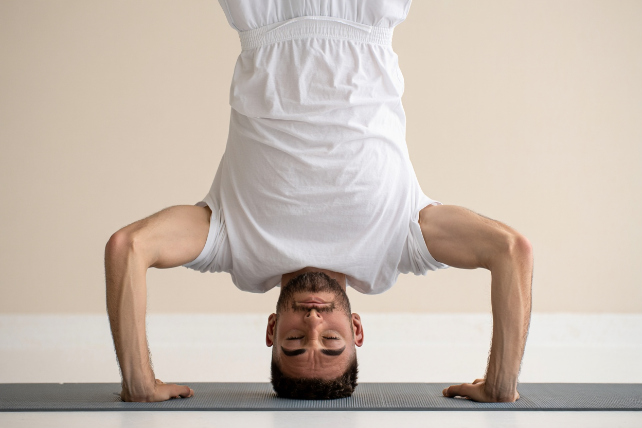 Posture la chandelle yoga réalisée sur tapis.